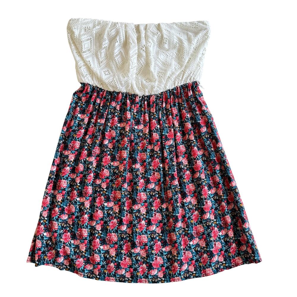 AUW Women's Size Medium Strapless Floral Print Lace Short Dress